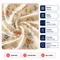 Tissu satiné en polyester imprimé floral Ditsy pour textile de maison, 140 GSM, doux et confortable, vente en gros par rouleau