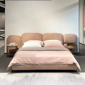 Muebles de dormitorio de diseño de lujo italiano moderno cama tapizada de tela de terciopelo cama doble para el hogar