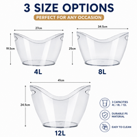 Seau à glace Yuan Bao en plastique PS robuste et durable de grande capacité (4L, 8L) avec poignée, base antidérapante, logo personnalisé, couleur personnalisée pour bar