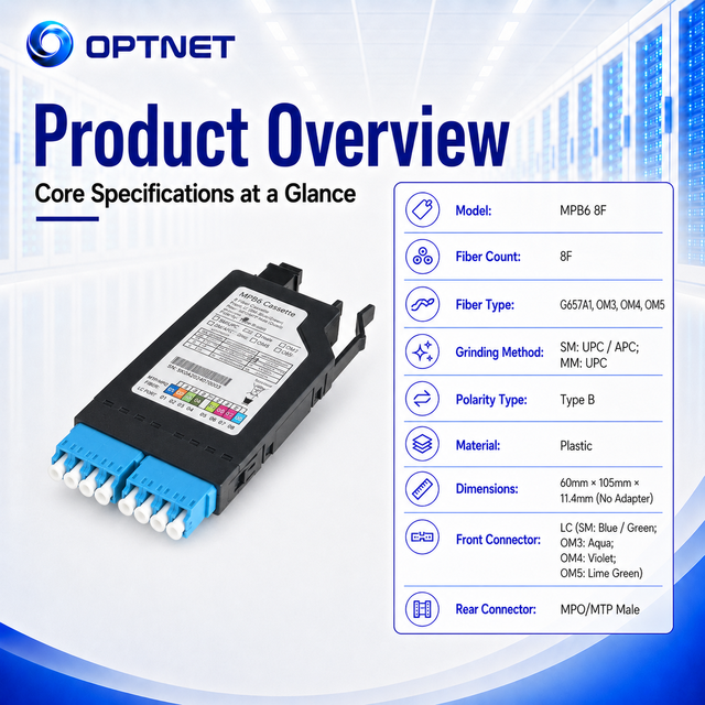 Quick Deployment MPB6 Cassette 8F MPO to LC Breakout Module High Density Rack Mount Fiber Optic Cassette