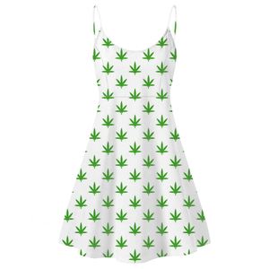 Robe moulante sexy en jersey imprimé feuilles de chanvre jaune vert tendance pour femmes, robe dos nu à bretelles, livraison directe - Product Image 3