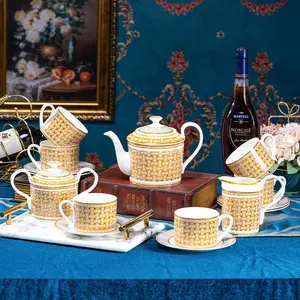Fine bone china 15pcs mosaic coffee cup and saucer porcelain coffee pot set Royal bone china tea and coffee sets