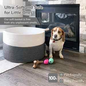 90L <b>Large</b> Blanket <b>Basket</b> Woven <b>Storage</b> <b>Baskets</b> for Laundry Pillows Toys Decorative Cotton Rope <b>Basket</b> with Handles - Product Image 5