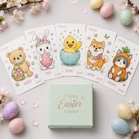 Cartes à Jouer Personnalisables KOKO Friends Pâques pour la Famille, Coffret Cadeau en Papier Noir 300gsm avec Dorure Or Rose, Bords Dorés Écologiques