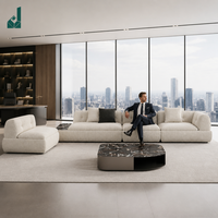 Ensemble de canapés modulaires en tissu capitonné de luxe moderne, design italien, canapé sectionnel avec table d'appoint et étagère intégrées en marbre