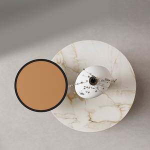 Meja Kopi Sudut 3 Tingkat Mewah Modern dari Kulit Sadel Desainer & Batu Sinter untuk Ruang Tamu Sofa - Product Image 3