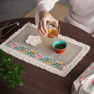 Guanlan Embroidered Tea Mat 40x60cm Washable Chinese Style <b>Table</b> <b>Runner</b> For Tea Ceremony - Product Image 2