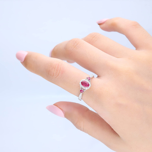 Anillo de compromiso ovalado de oro de 14 quilates con rubí para mujer, diseño pavé, estilo clásico, halo de tres diamantes, joyería fina de laboratorio SGARIT. - Product Image 5