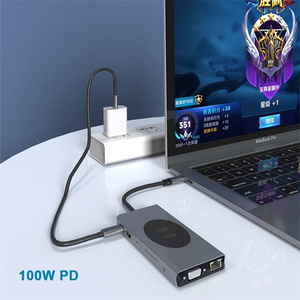 Adaptador <span class=keywords><strong>USB</strong></span> <span class=keywords><strong>C</strong></span> Hub con 4K HDTV VGA Ethernet RJ45 Cargador inalámbrico 100W PD SD/TF Estación de acoplamiento para <span class=keywords><strong>MacBook</strong></span> <span class=keywords><strong>Pro</strong></span> Huawei Lenovo - Product Image 3