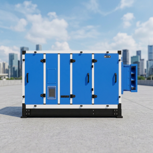 Heavy Duty Commercial Air Handling Unit with Blue Panels <b>and</b> Integrated Duct Outlet in Modern Industrial Facility Setting - Product Image 1