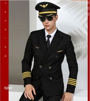 Uniforme de capitaine de l'air Manteau d'uniforme de pilote de ligne aérienne Costumes professionnels Veste + pantalon Vêtements de travail d'aviation Vêtements de vol personnalisés