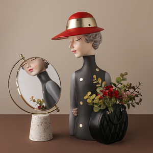 Chica de estilo de moda con globo regalo de arte interior figura de dibujos animados pintada a mano elegante resina chica estatuilla sosteniendo globo - Product Image 3