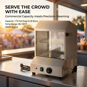 Food <b>Steamer</b> and Bun Warmer Dual-Compartment Hot Dog Heating Display Machine with Visible Glass Cabinet for Restaurants - Product Image 3