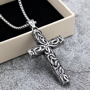 Retro Men's Stainless Steel <b>Cross</b> Pendant Necklace Geometric Design Gift Jewelry - Product Image 2