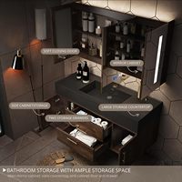 Ensemble de meubles de salle de bain en bois massif moderne OEM avec lavabo en céramique et drain en cuivre, à fixation murale pour appartement et salle à manger