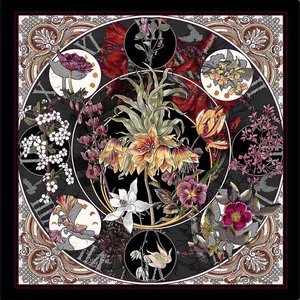 70x70cm Ornate Floral Medallion Print Polyester <b>Scarf</b> Vintage Botanical Satin <b>Square</b> <b>Scarves</b> for Women - Product Image 2