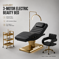 Lit de beauté électrique de luxe à 3 moteurs avec commande au pied, base LED, hauteur réglable pour salon, spa, clinique esthétique