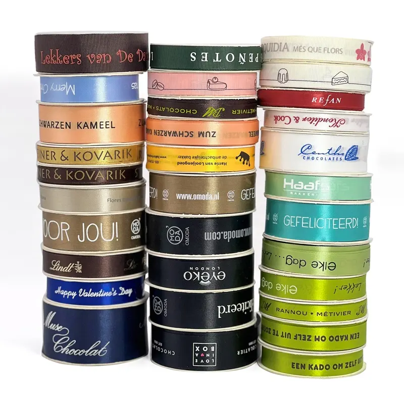 Gran oferta, cinta con logotipo personalizado en varios colores, cinta de satén impresa personalizada, cinta de regalo con logotipo