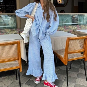 Nuevo Conjunto de Dos Piezas de Lino de Alta Calidad: Camisa Holgada Casual con Botones y Pantalones Rectos de Cintura Alta con Volantes - Product Image 2