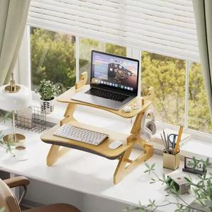 Wooden Laptop Stand 2 Tier <b>Adjustable</b> Height <b>Desk</b> Organizer For Computer Workstation Home <b>Office</b> Use - Product Image 1