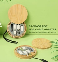 Eco Bamboo 6 en 1 Multi Usb Adapter Retractable Charging Usb Cable Kit Fast Charge Data Transfer Usb Cable Storage for Traveling