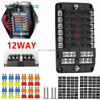 Boîte à fusibles à lame 12 voies avec éclairage LED support de bloc de fusibles à lame étanche pour voiture bateau marine avec couvercle