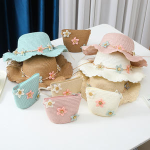 Yeni 2 parça Set hasır şapka + çanta kız çocuk çiçek Visor hasır şapka Panama şapka - Product Image 2