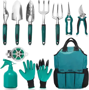 Kit de ferramentas profissional de jardim, verde, 12 peças, profissional, de alumínio, para jardim, conjunto de ferramentas manuais