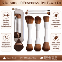 Set de Brochas de Maquillaje de Doble Punta, 10 Funciones, Brochas Veganas Sintéticas, Borla Triangular de Terciopelo con Bolsa de PU, Marca Privada OEM