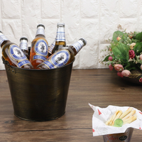 Ember Es Logam Galvanis 5 Quart dengan Logo Kustom Grosir, Pendingin Bir dengan Pegangan Ganda untuk Promosi Bar, Pesta, Restoran