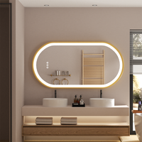 Miroir de Salle de Bain Ovale à Cadre Doré avec Livraison Rapide, Éclairage LED, Anti-Buée, Intelligent, Idéal pour Dropshipping