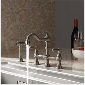 AMAXO Latón Níquel cepillado 4 agujeros Pulverizador Lavabo frío y caliente Fregadero Grifo de cocina Grifo de agua - Product Image 3