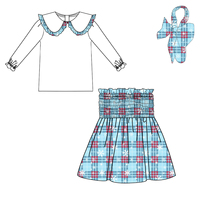 Ensembles de Vêtements pour Filles en Gros d'Usine, Tenues de Noël pour Enfants et Bébés, Chemises à Manches Longues et Jupes, Vêtements Smocked pour Enfants