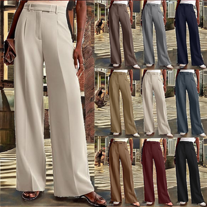 Pantalones de Negocios de Verano para Mujer, de Cintura Alta, con Cremallera, de Pierna Ancha, Holgados, Rectos, de Color Liso, Informales para Oficina - Product Image 2