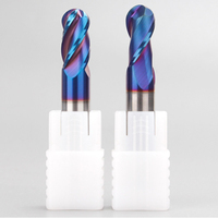 Fraise à queue sphérique en carbure de tungstène massif, 2 dents, pour CNC, HRC65, revêtement nano, pour acier et métal