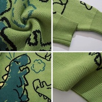 Pull ras du cou Kawaii pour hommes et femmes pull en tricot personnalisé imprimé dinosaure Jacquard surdimensionné d'automne pull en tricot design de dessin animé