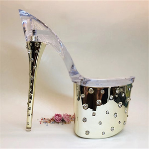 Producción de Zapatos de Tacón Alto Transparentes de 20 cm con Diseño de Remaches en la Suela, Estilo Moderno para Escenario - Product Image 3