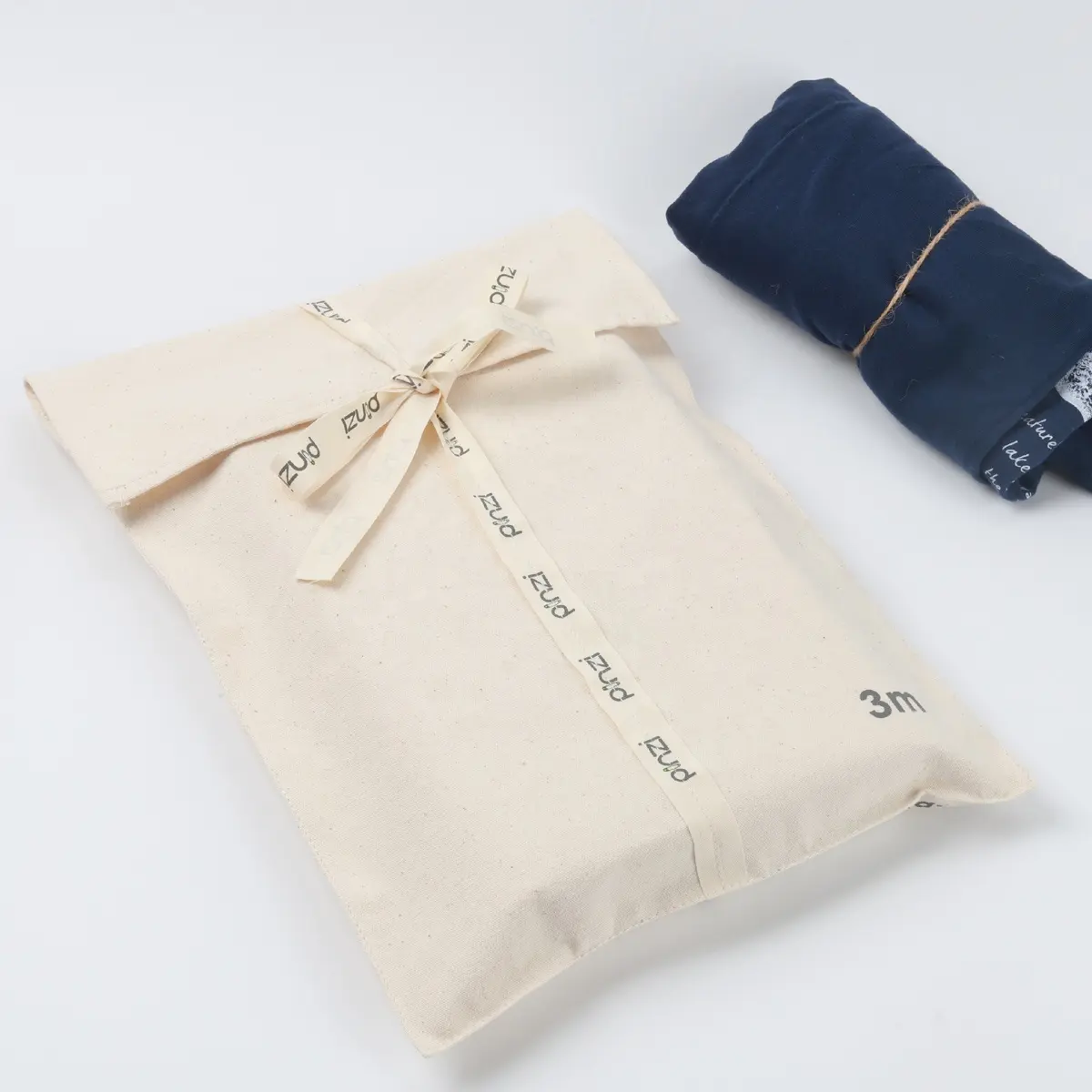 Custom Logo Printing Envelope Cotton Canvas Clothes Pillow Pouch Bag With Bow Envelope Dust Pouch