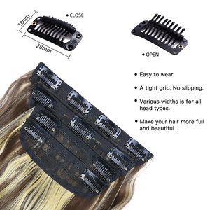 Extensiones de Cabello Sintético con Clip, Onduladas Largas, <span class=keywords><strong>4</strong></span> Piezas, Postizos Gruesos, Rubios con Reflejos Marrón <span class=keywords><strong>Medio</strong></span>, Fibra de Doble Trama, 20 Pulgadas, para Mujer - Product Image 3