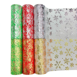 Latar Belakang Gulungan <span class=keywords><strong>Tulle</strong></span> Motif Kepingan Salju Natal, Hiasan Pohon Natal, Dekorasi Pesta, Pembungkus Kado, Jaring - Product Image 1