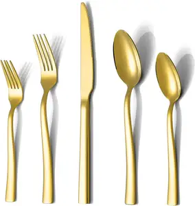 Nhà bếp nhà hàng gương đám cưới đánh bóng vàng thép không gỉ Flatware bạc thiết lập dao kéo cho tiệc cưới