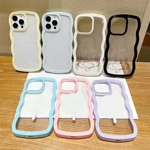 Cute Curly Wave Shape Frame Lady Girls Funda magnética para teléfono para iPhone 15 Pro Max Clear Back Cover
