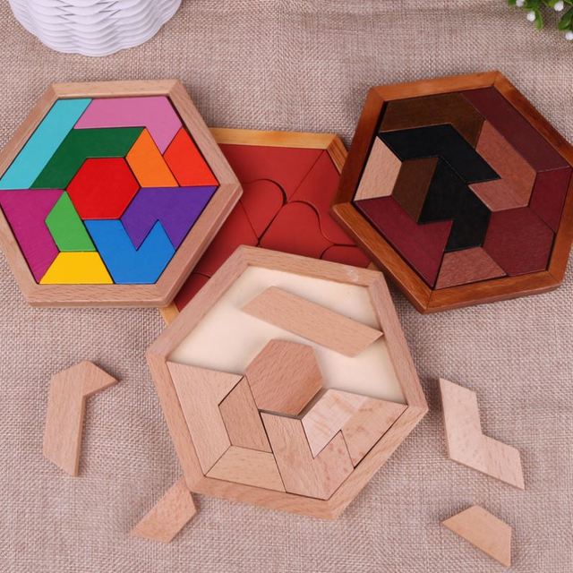 Child Early Educational Handmade 3D Wooden Colorful square Shape Geometric Puzzle Toy Jigsaw Puzzle Game for Age 2 to 4 Years