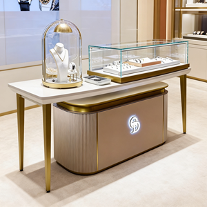 Ensemble de vitrine moderne blanc laiteux pour bijoux avec tour de comptoir en <span class=keywords><strong>verre</strong></span> et armoire de rangement – Mobilier de luxe pour boutiques de montres - Product Image 2