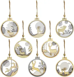 De Madera adornos de Navidad colgante Reno adornos Set de 8-hecho a mano de brillo árbol de Navidad adornos