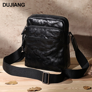 กระเป๋าสะพายไหล่ผู้ชาย Dujiang สีดำ หนังฟอกฝาด ปิดด้วยซิป ใช้ได้ทุกวัน - Product Image 1