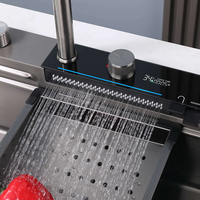 Évier de cuisine moderne en acier inoxydable de haute qualité, à cuve unique, monotrou, multifonction, avec robinet cascade nano et douchette extractible