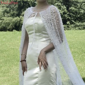 YouLaPan VG02 R, vestido de lujo para mujer, abrigo de tul, Catedral de boda, capa de yardas libres, chal con cordones de perlas densas para novia - Product Image 1