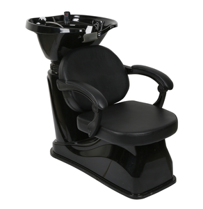 Bac à shampoing noir et chaise de coiffure pour salon, mobilier de coiffure, chaise de barbier sans fonction de massage - Product Image 1