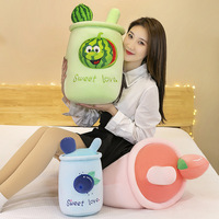 EN STOCK doux kawaii mignon peluche peluche fruit myrtille pêche pastèque boba oreiller coussin peluche bulle boba thé peluche